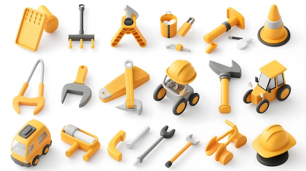 Photo 3d icon set of construction tools and equipment