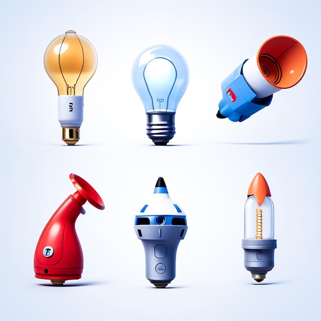 3d icon set Light bulb megaphone roc Ai Image