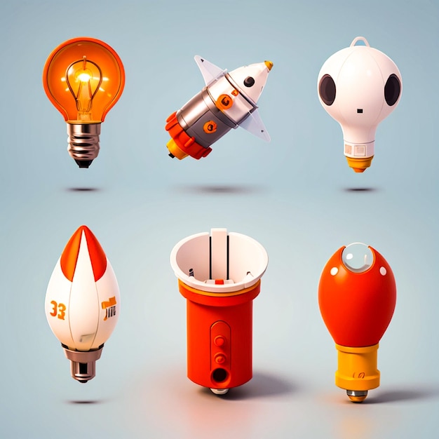 3d icon set Light bulb megaphone roc Ai Image