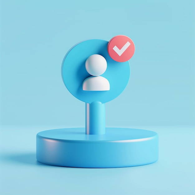 3D icon of social media icons on a blue podium with one checkmark in the upper right corner A user