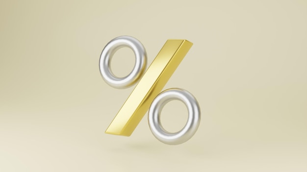 3d icon on solid color background, 3d render illustration. Golden percent sign