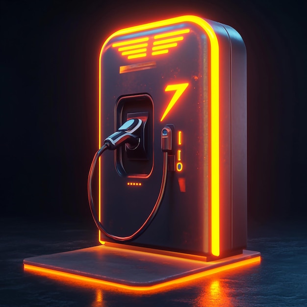 3D Icon Station for Charging Electric Vehicles Illustration Logo