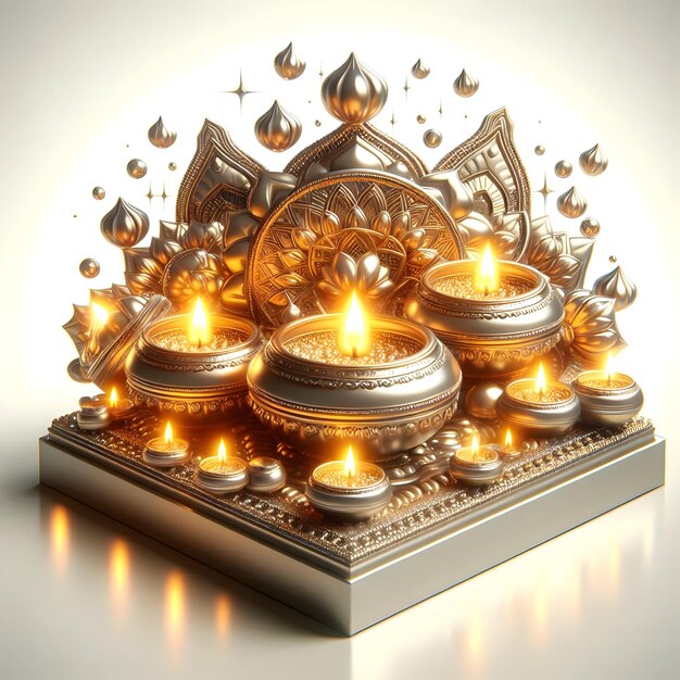 Photo 3d icon vector of dhanteras silver diyas and dhanteras text isolated on white background concept as