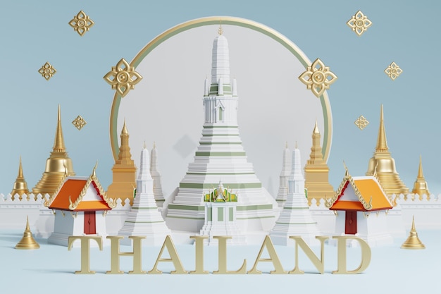 3d The iconic of thailand travel concept the most beautiful places to visit in thailand