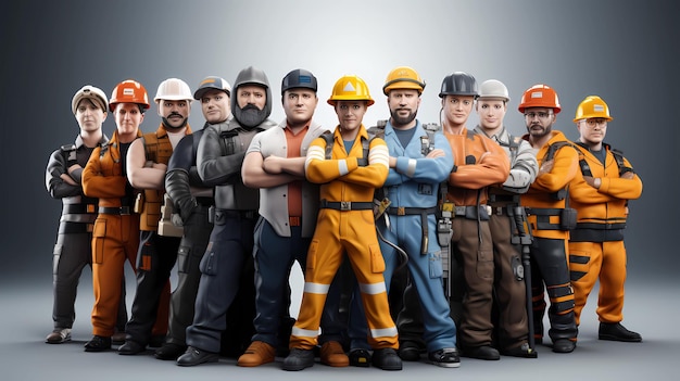 3d Illustrate a diverse group of workers