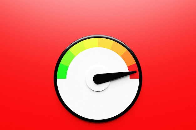 3d illustrating round control panel icon. High risk concept on barometer. Credit rating scale