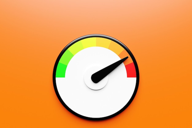 3d illustrating round control panel icon. High risk concept on barometer. Credit rating scale