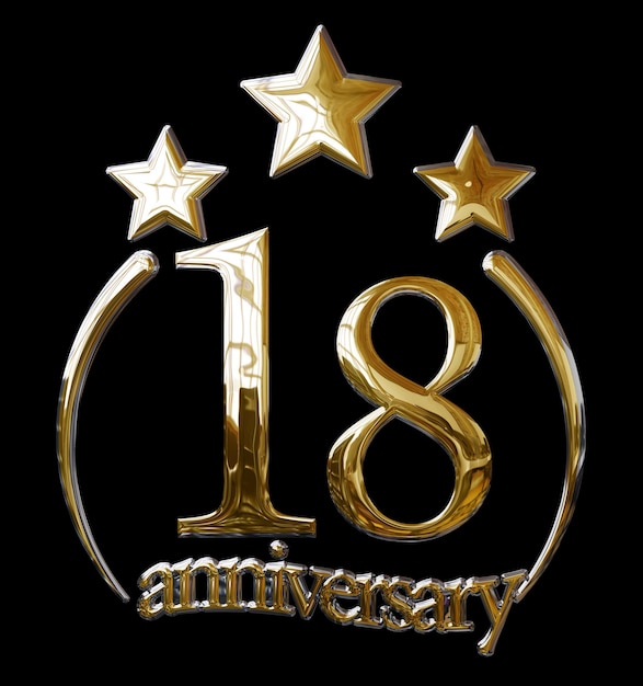 3D ILLUSTRATION 18 YEARS ANNIVERSARY GOLD