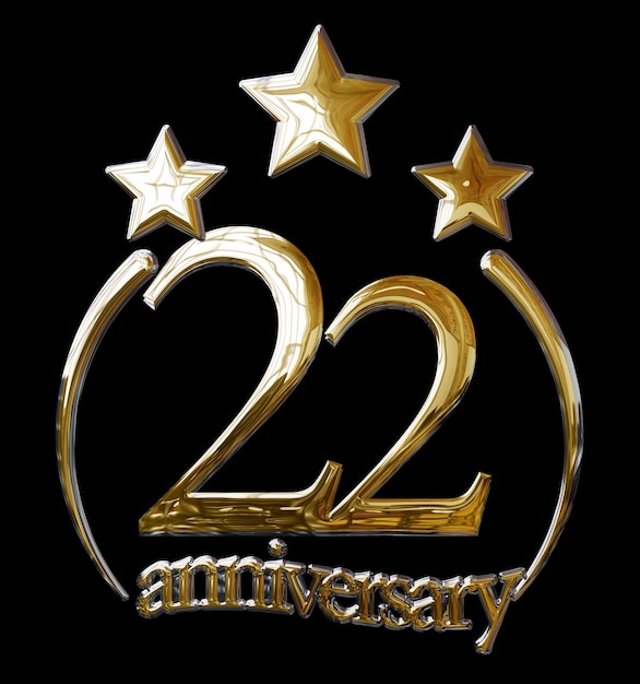 3D ILLUSTRATION 22 YEARS ANNIVERSARY GOLD