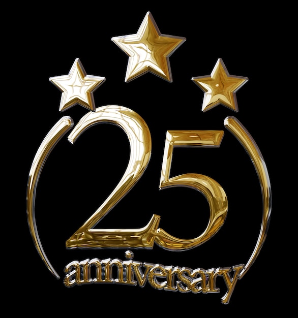 3D ILLUSTRATION 25 YEARS ANNIVERSARY GOLD