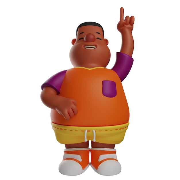 3D Illustration 3D Cartoon Big Boy illustration with finger pointing up hands are on the stomach