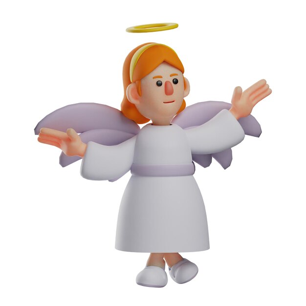 3D illustration 3D Cartoon Illustration of an Angel opening his arms wide with a sweet smiling