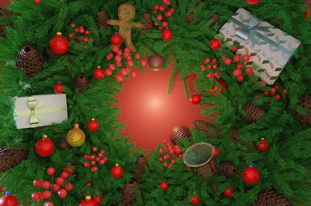 3D Illustration 3d rendering Christmas tree and Christmas decorations