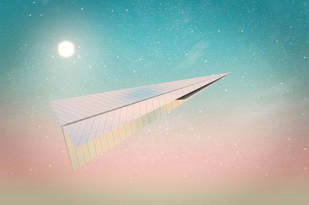 3D Illustration 3D Rendering Concept of business success to the target startup creative idea Paper plane white flying on sky between cloud beautiful natural landscape