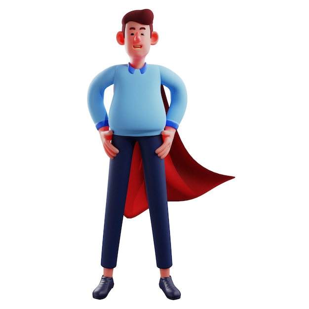 3D illustration 3D Worker Cartoon Character wearing red wings Pose hands on waist Showing a fun