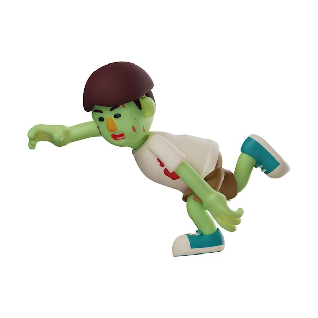 3D illustration 3D Zombie Cartoon Characters have funny poses sad little body with one in the