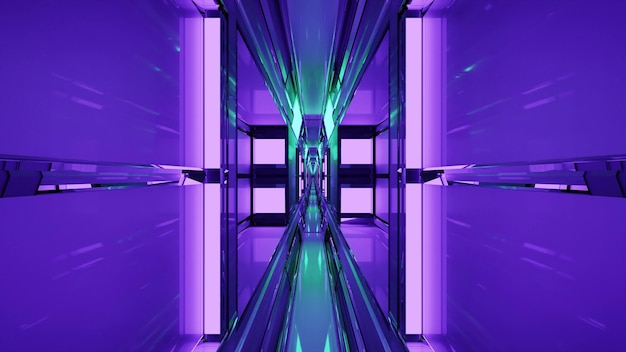 3D illustration of 4K UHD symmetric illumination in geometric corridor