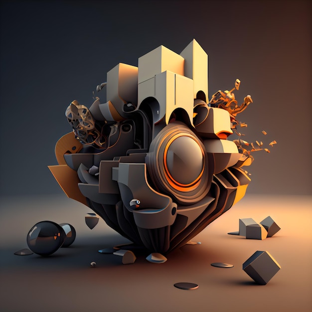 3d illustration of abstract geometric composition with city in the center