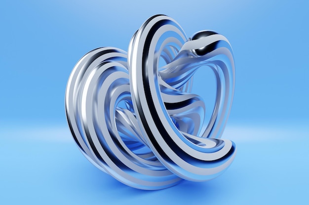 3d illustration abstract   silver  volumetric figure   on  blue  isolated background