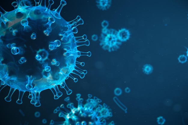 3d illustration abstract viral infection causing chronic disease. Hepatitis viruses, influenza virus H1N1, Flu, cell infect organism, aids. Virus abstract background.