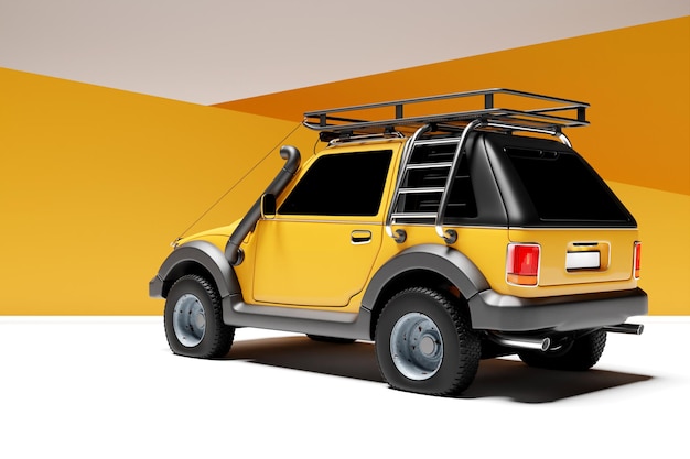 3d illustration adventure offroad vehicle for safari on a yellow background