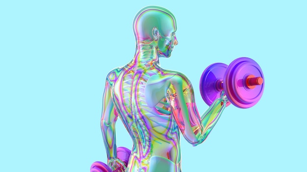 3D Illustration of an Anatomy of a Xray man doing Biceps Curls