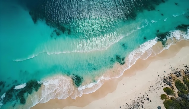 3D illustration of an Arial view of summer beach and blue ocean water Generative Ai