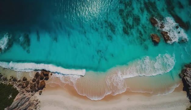 3D illustration of an Arial view of summer beach and blue ocean water Generative Ai