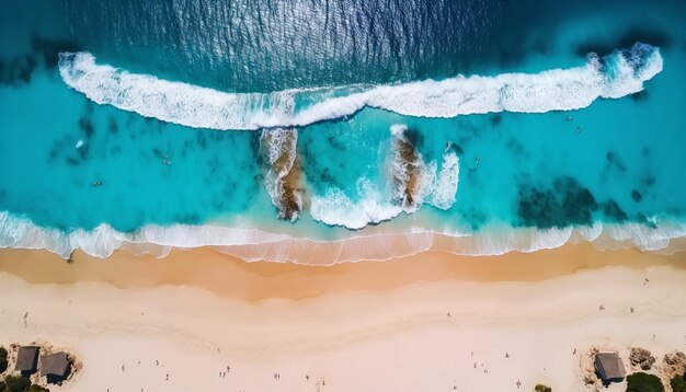 3D illustration of an Arial view of summer beach and blue ocean water Generative Ai