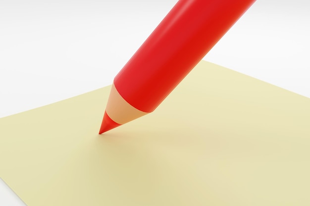 3D Illustration of Assorted School Supplies red pencil and yellow stick note