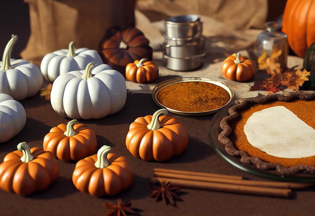 3D illustration autumn fall baking background with pumpkins