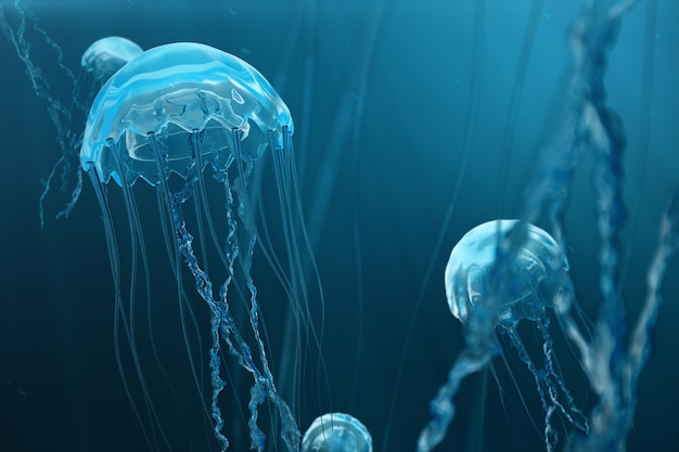 3D illustration background of jellyfish