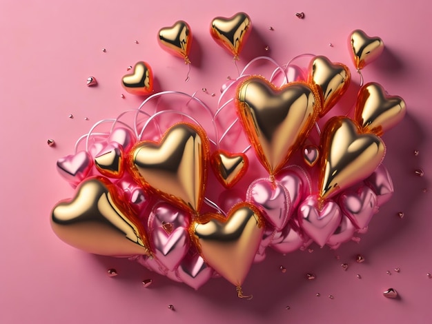 3d illustration of a background with heartshaped balloons