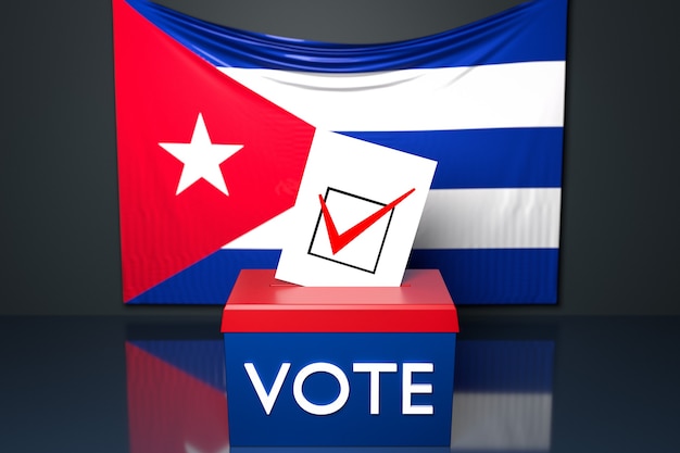 3d illustration of a ballot box with the Cuba national flag in the surface.