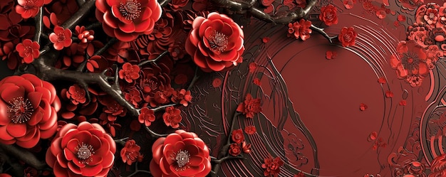 3d illustration of beautiful wax red flowers with space for text