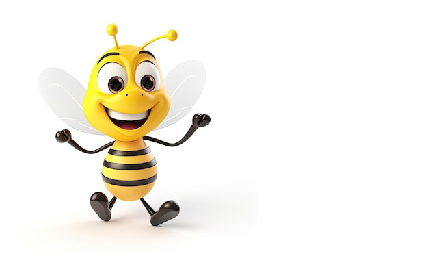 3d illustration of bee cartoon character with blank space for your text A cartoon bee with a happy face and arm raised in a cheerful gesture AI Generated