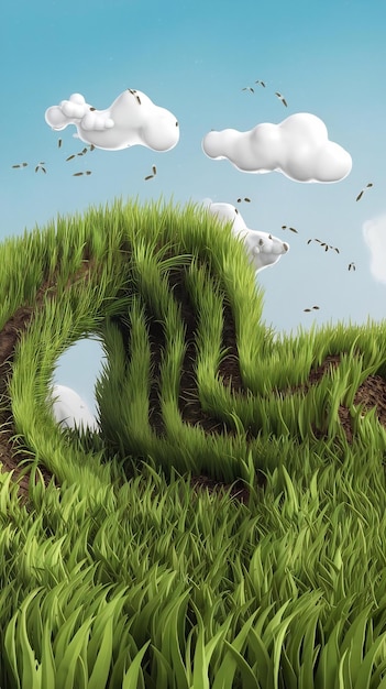 3d illustration of bending grass field isolated agriculture grass field creative ads