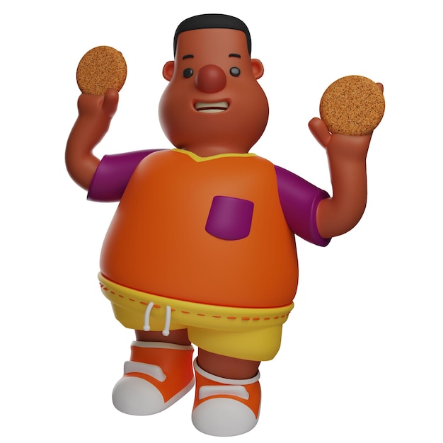 3D illustration Big Boy 3D Character Cartoon Design has two biscuits showing a funny laugh