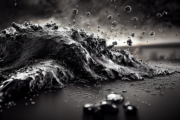 3d illustration of black creative abstract liquid waves petroleum oil