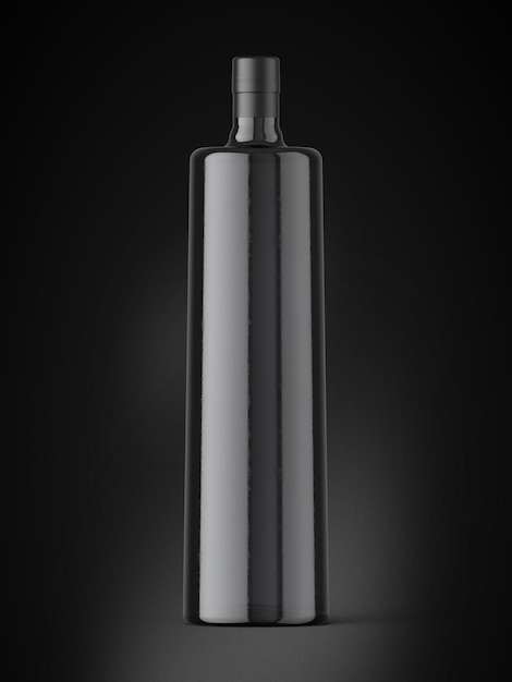 3D illustration Black vodka bottle on black background