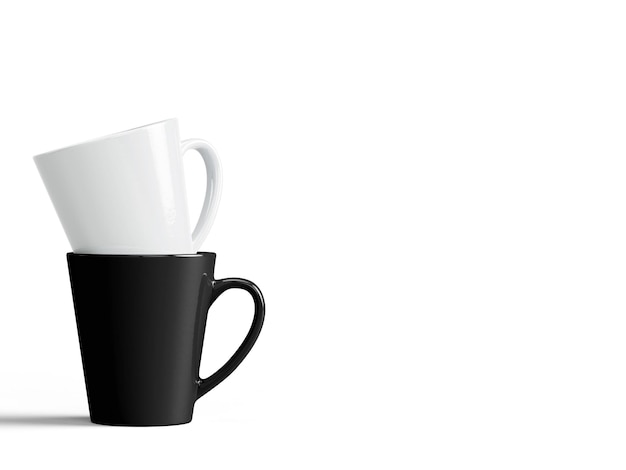 3D illustration Black and white porcelain mugs isolated on white background