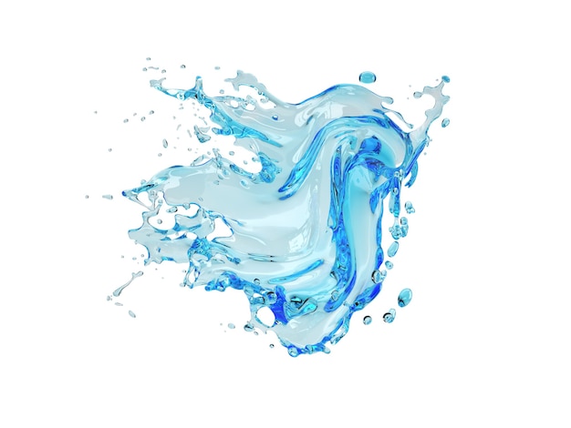 3d illustration of blue water splash on white background with clipping path