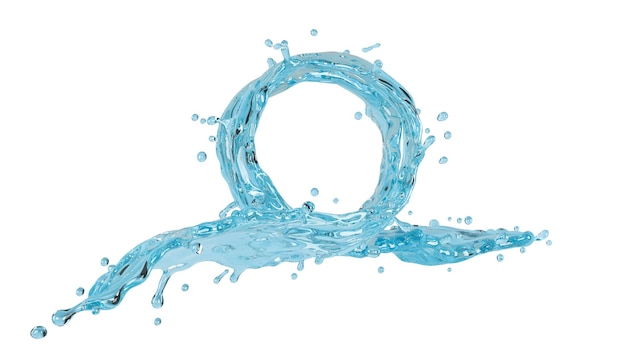 3d illustration of blue water splash on white background with clipping path