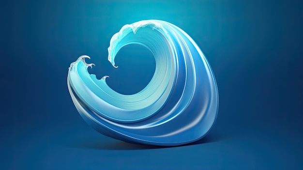 3D illustration of a blue wave The wave is shaped like a circle and has a glossy appearance It is set against a dark blue background