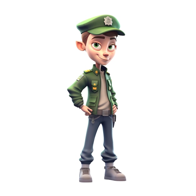 3d illustration of a boy in a military uniform with a cap