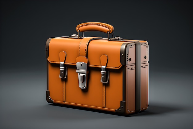 3D illustration of a brown leather briefcase for papers on a black background generated ai