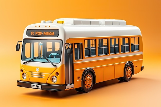 3d illustration bus school on yellow background