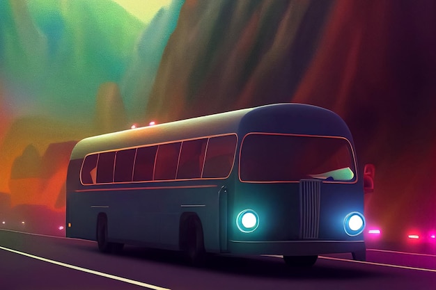 3d illustration of bus on the way without a driver