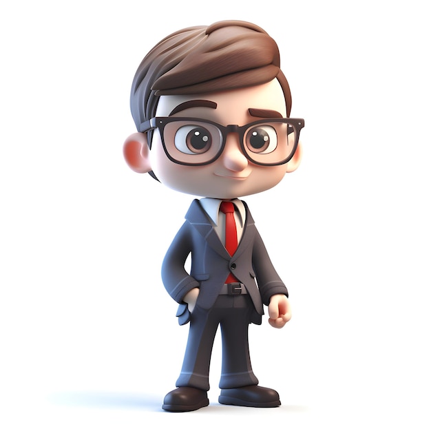 3D illustration of a business man with glasses and a tie walking