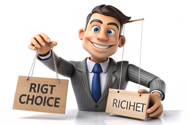 3d illustration of business man with right choice business management marketing